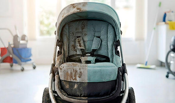 infografía de carritos de bebé sucio y limpio